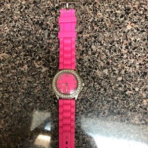 Hot pink watch.